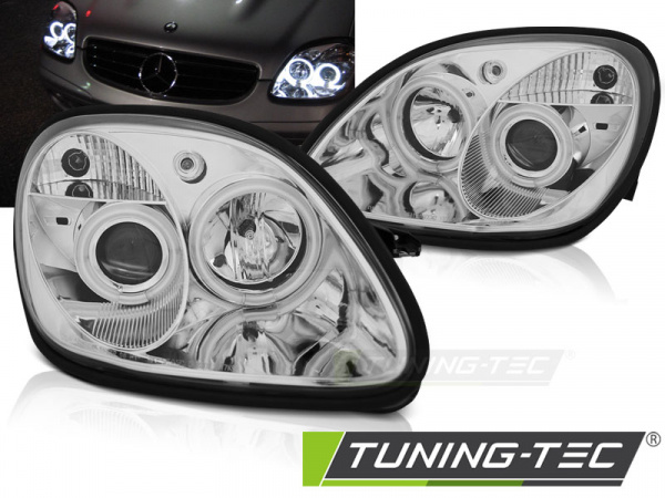 LED Angel Eyes Scheinwerfer für Mercedes Benz SLK R170 96-04 chrom